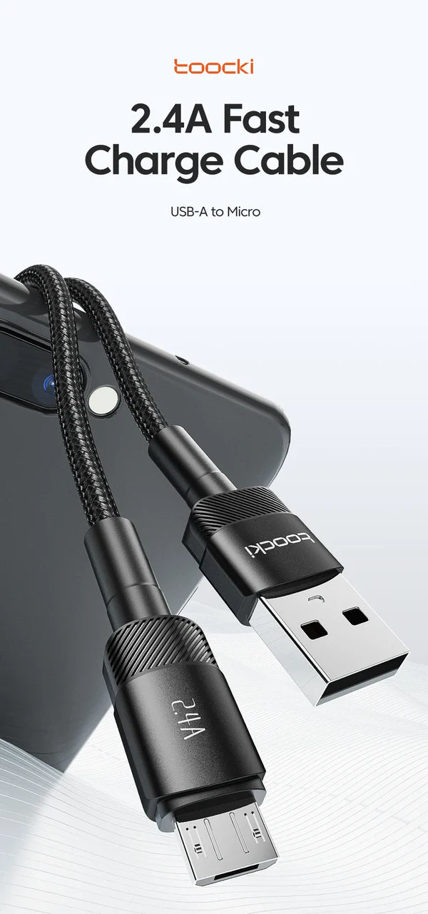 Toocki 2.4A Fast Charge Cable (USB-A to Micro USB) - Techgadz