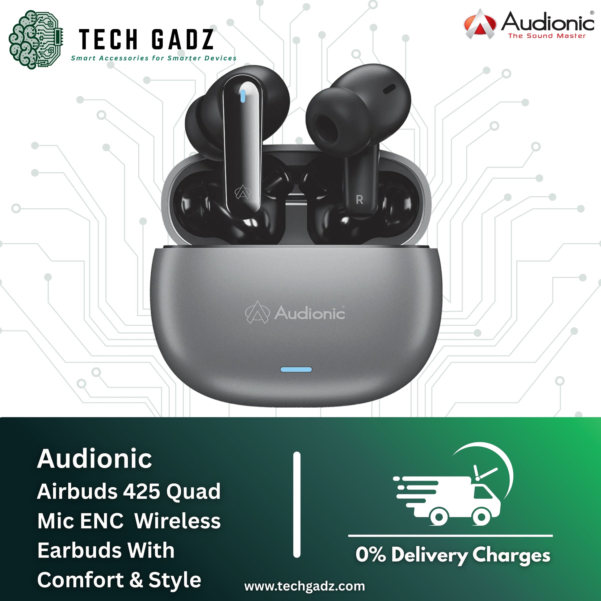Audionic Airbuds 425 Quad Mic ENC Wireless Earbuds With Comfort & Style - Techgadz