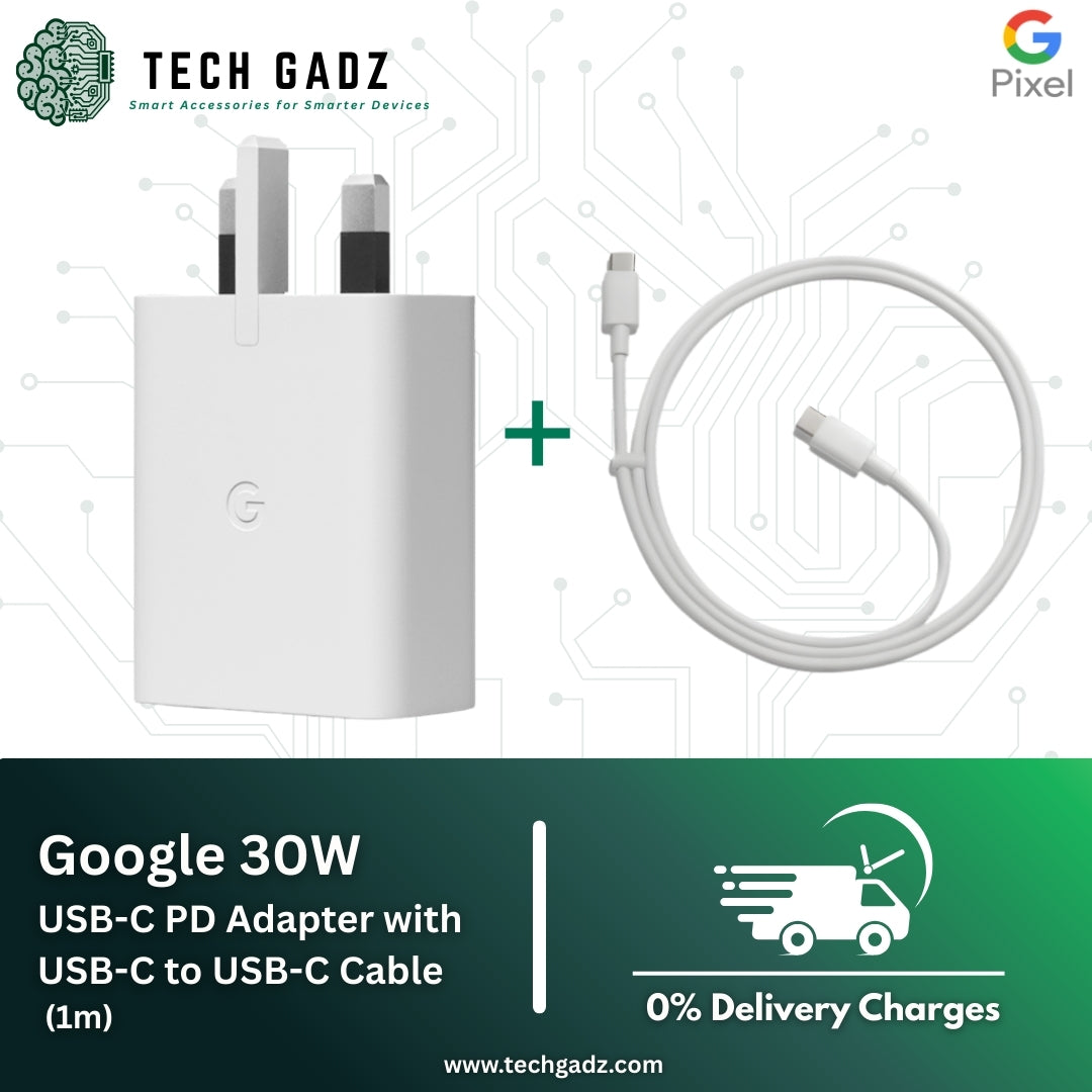 Google 30W USB-C PD Adapter with USB-C to USB-C Cable (Combo) - Techgadz