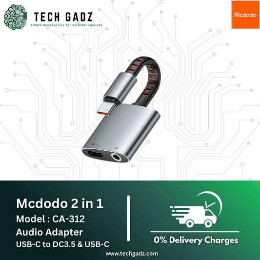 Mcdodo 2 in 1 Model CA-312 Audio Adapter  USB-C to DC 3.5 & USB-C - Techgadz