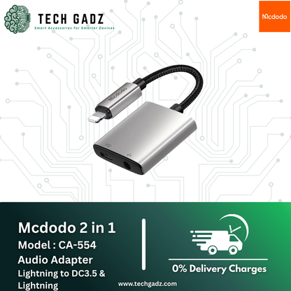 Mcdodo 2 in 1 Model _ CA-554 Audio Adapter  Lightning to DC3.5 & Lightning - Techgadz