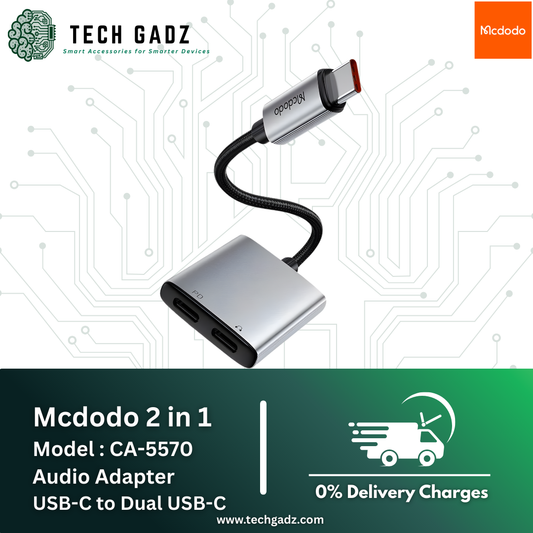 Mcdodo 2 in 1  Model _ CA-5570 Audio Adapter USB-C to Dual USB-C - Techgadz