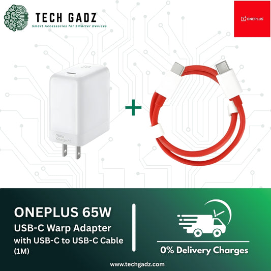 Oneplus 65W Warp USB-C Warp Charger with USB-C to USB-C Cable (Combo) - Techgadz