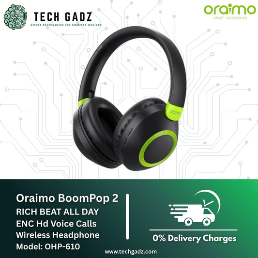 oraimo BoomPop2  ENC Over-Ear Wireless Headphones OHP-610