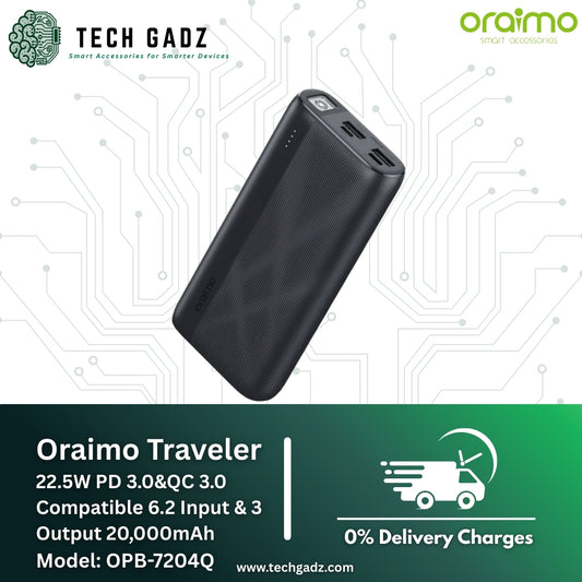 Oraimo Traveler 22.5W PD 3.0 & QC 3.0 20000mAh Power Bank