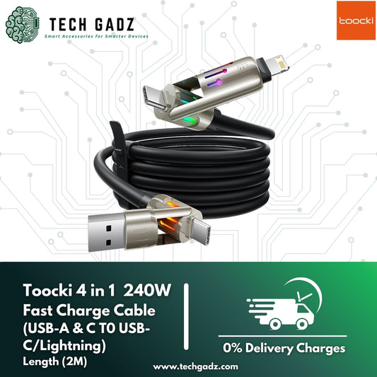 Toocki 240W 4 in 1 Fast Charge LED Cable (USB-A & Type-C to Type-C & Lightning) - Techgadz