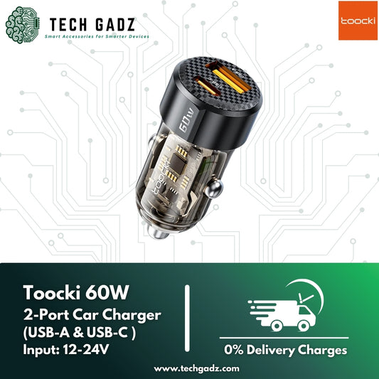 Toocki 60W Dual Port Car Charger (USB-A & USB-C) - Techgadz