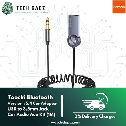 Toocki Bluetooth USB to 3.5mm Car Audio AUX Kit 5.4 Version - Techgadz