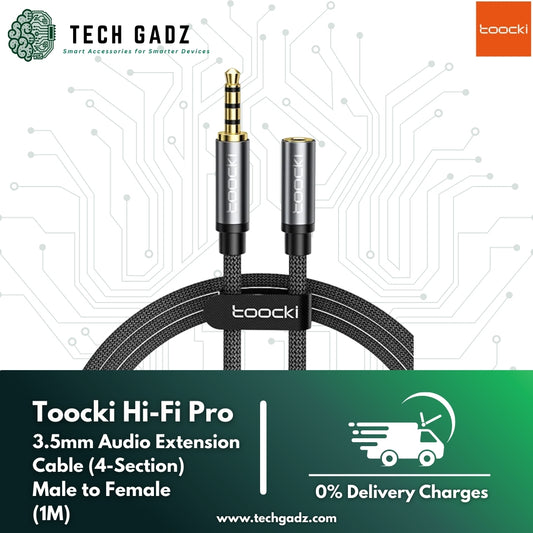 Toocki Hi-Fi Pro 3.5mm Audio Extension Cable (4-Section) Male to Female (1m) - Techgadz