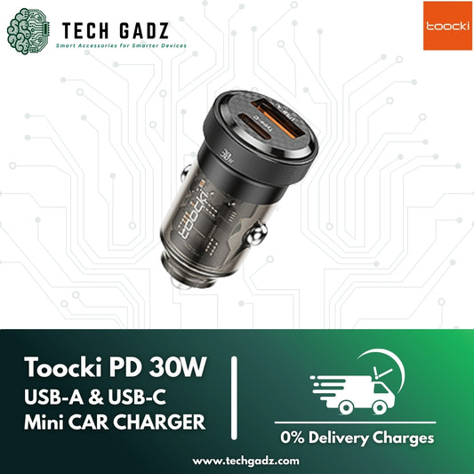 Toocki Mini Car Charger 30W Dual USB-A & USB-C Port - Techgadz
