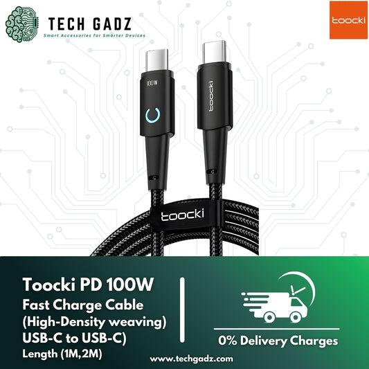 Toocki PD 100W Fast Charge Cable High Density  Weaving (USB-C to USB-C) - Techgadz