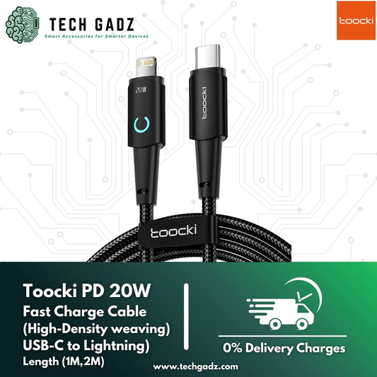 Toocki PD 20W Fast Charge Cable High Density Weaving (USB-C to Lightning) - Techgadz
