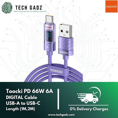 Toocki PD 66W 6A Digital Cable (USB-A to USB-C) - Techgadz