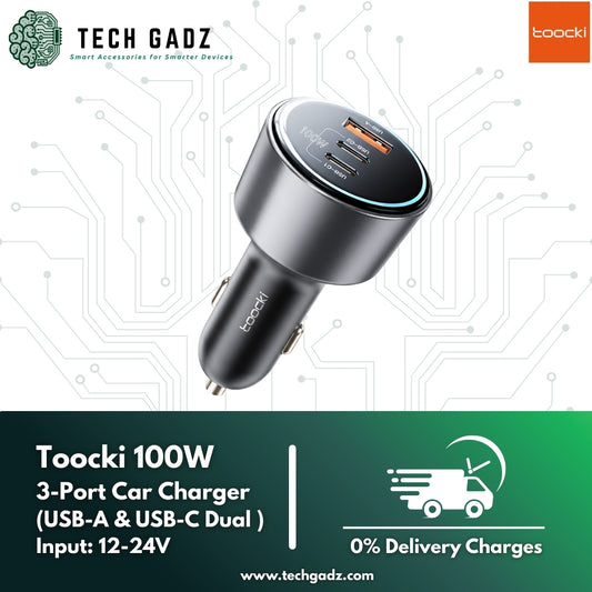 Toocki 100W 3-Port Car Charger (USB-A & USB-C Dual) - Techgadz