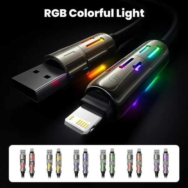 Toocki 240W 4 in 1 Fast Charge LED Cable (USB-A & Type-C to Type-C & Lightning) - Techgadz