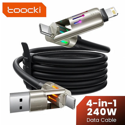 Toocki 240W 4 in 1 Fast Charge LED Cable (USB-A & Type-C to Type-C & Lightning) - Techgadz