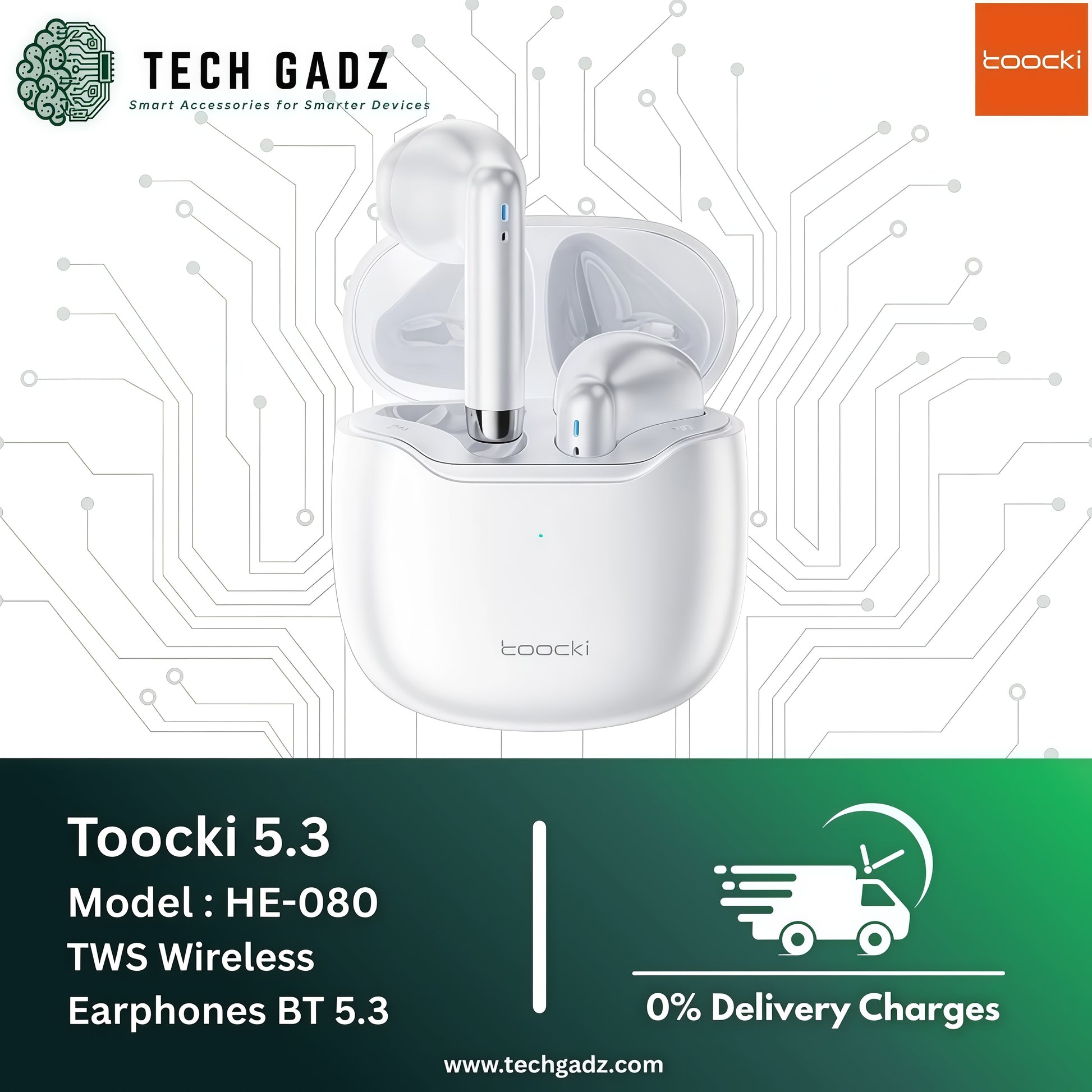 Toocki TWS Wireless Earbuds BT 5.3 HE-080 - Techgadz