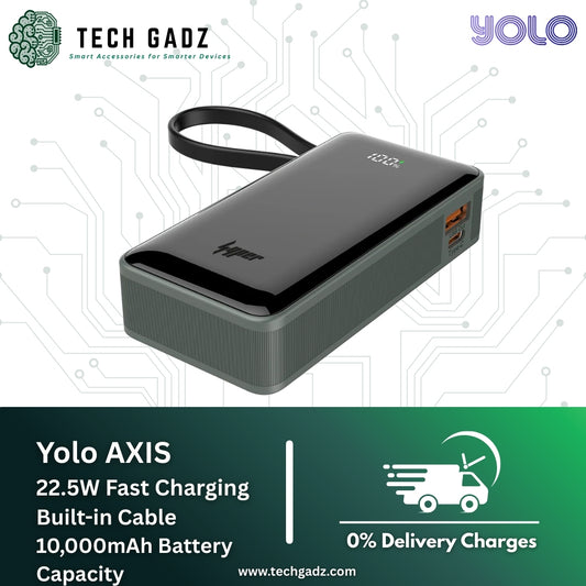 Yolo AXIS 22.5W Fast Charging Built-In Cable 10,000mAh Power Bank
