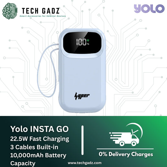 Yolo INSTA GO 22.5W Fast Charging 3 Cables Built-In 10,000mAh Power Bank