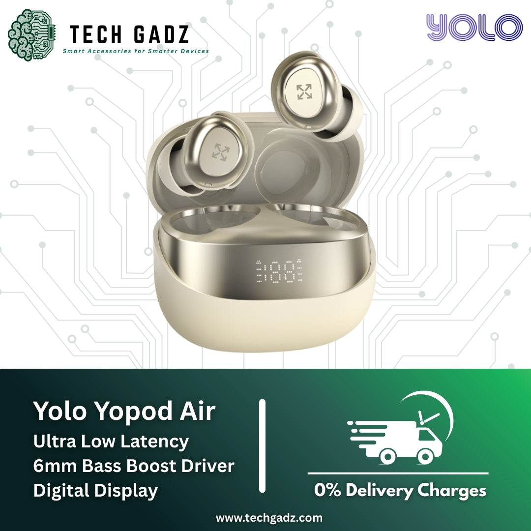 Yolo Yopod Air Ultra Low Latency Earbuds 6mm Bass Boost Driver Digital Display - Techgadz